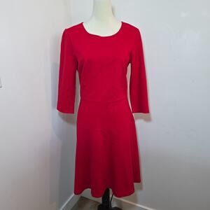 Ann Taylor Red Fit Flare 3/4 Sleeve Dress Size 10 Stretch Work Office Valentines